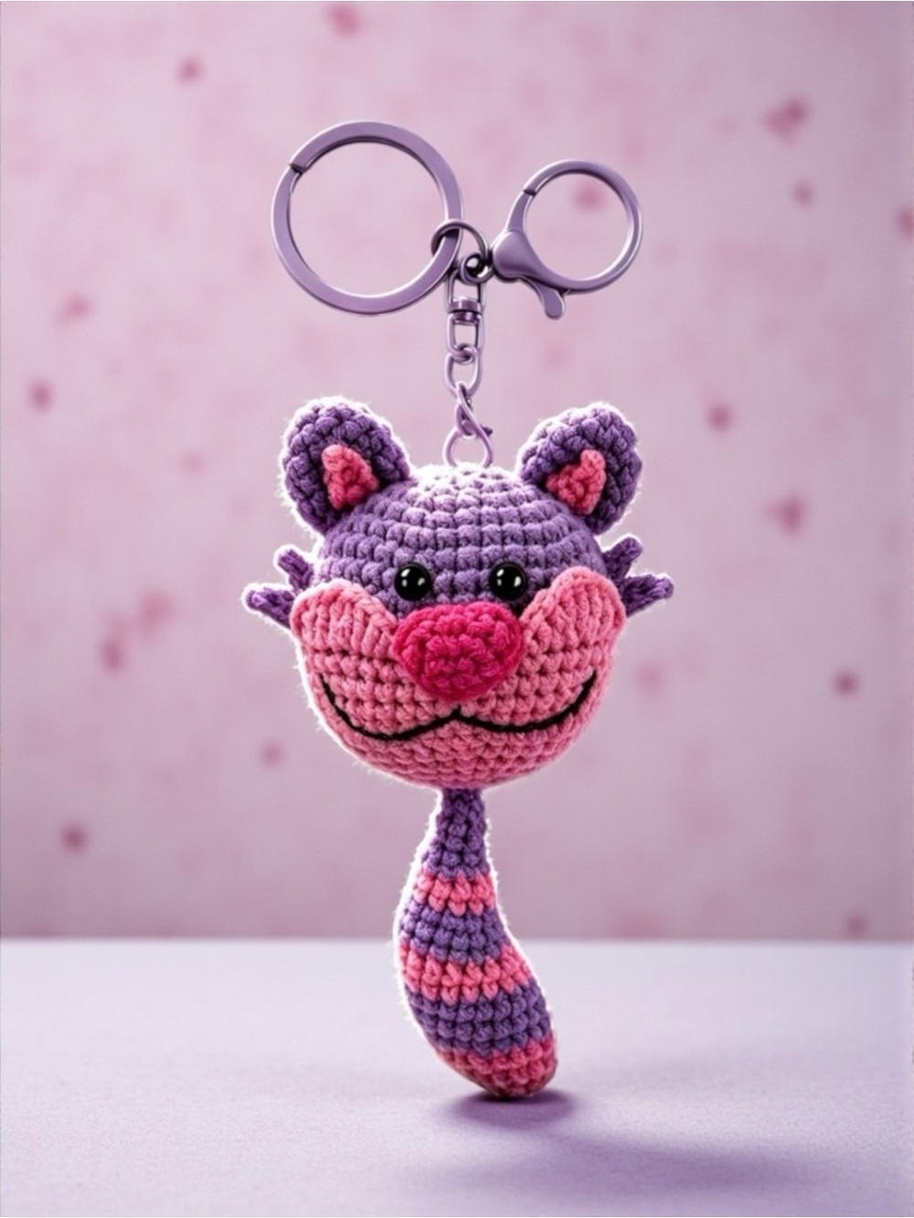 NWT Alice in Wonderland Cheshire Cat Crochet Amigurumi Keychain Bag Charm